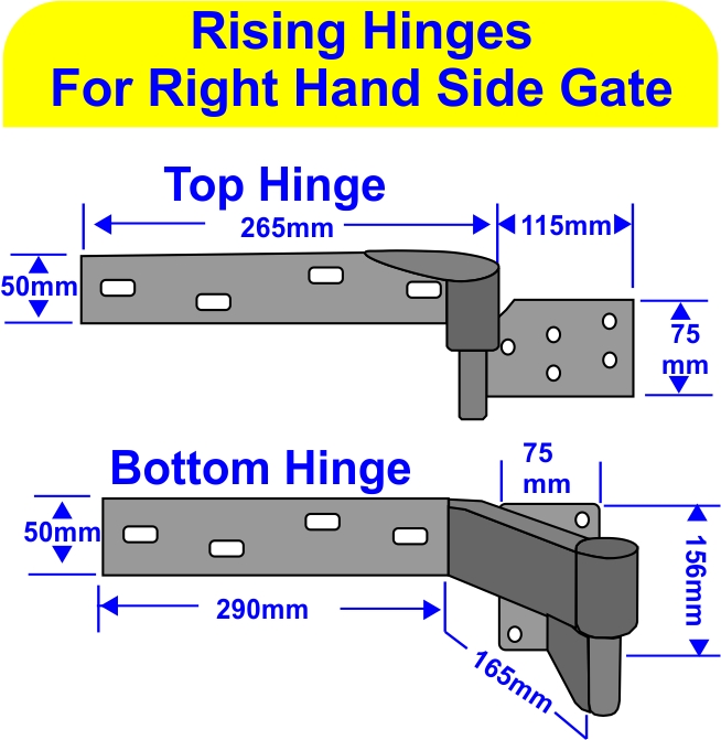 Rising Gate Hinges for Right Hand Side Gate